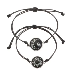Bracelets de couple soleil et lune tressés ajustables de style vintage bohème