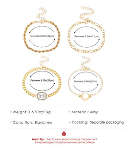 Größentabelle mit 22cm Umfang für das 4-teilige Punk-Gold-Legierungs-Armband-Set