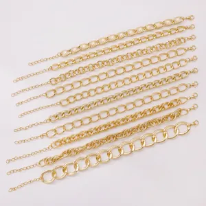 Detail of 10-piece gold alloy chain bracelet set with pearls and textured links