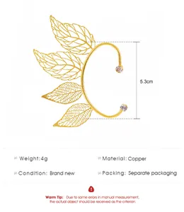 Dimensioni dettagliate dell'orecchino a foglia oro vintage con strass scintillanti