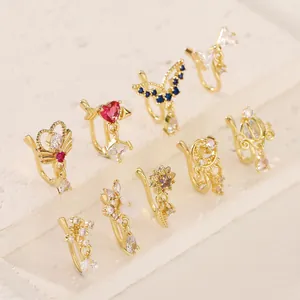 9-piece gold-plated copper U-shaped nose clip set with zircon inlay for non-pierced nose