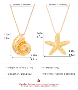 Detaillierte Größenangaben für Seestern- und Muschelanhänger-Halsketten mit 90cm Kette