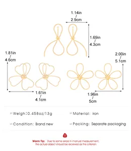 Detailed size and material guide for gold hollow flower and knot earring set