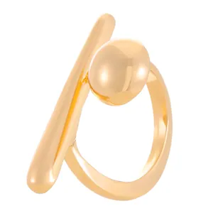 Minimalistischer goldener geometrischer Linienring mit poliertem abstraktem Design