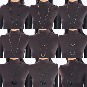 Moderne Titanstahl Legierung Lange Halskette Für Damen Geometrische Kristallperle Seestern Meerschnecke Anhänger Lagen 毛衣链 Schmuck