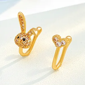 Golden non-piercing nose clips set with crystal butterfly heart and rabbit designs
