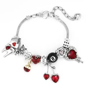 Bracelet à breloques DIY avec pendentif cœur léopard et perles numéro 8 billard