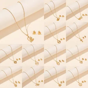 Gold Plated Jewelry Set Heart Butterfly Cross Infinity Love Letter Pendant Necklace Earring Set For Women Accessories