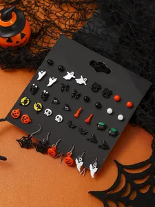 Detailliertes 20-teiliges Halloween-Ohrring-Set mit Geistern, Katzen und Kürbis-Designs