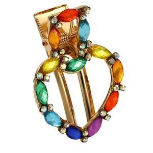 Gouden hartvormige haarklem met kleurrijke kristallen en strass bohemien stijl