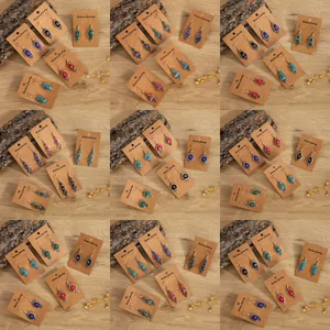 Vintage Bohemian Alloy Turquoise Drop Earrings For Women Geometric Ethnic Engraved Stainless Steel Post Daily Jewelry Gift
