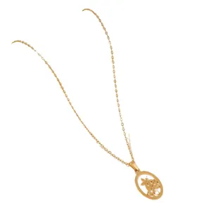 Elegant gold-plated stainless steel necklace with floral hollow pendant and pearl accent