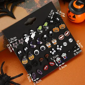Set di 20 paia di orecchini di Halloween con zucche, fantasmi e pipistrelli in lega smaltata