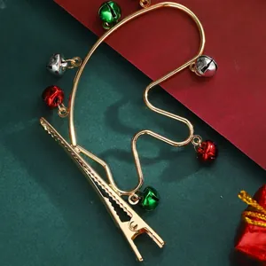 Christmas reindeer antler hair clip with colorful metal bells and golden alligator grip