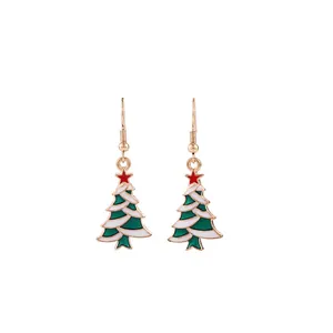 Pendientes de árbol de Navidad en esmalte verde con estrella roja y aleación dorada