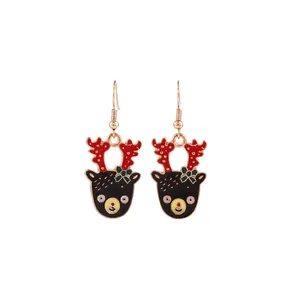 Pendientes navideños de reno con aleación de esmalte de colores y ganchos dorados