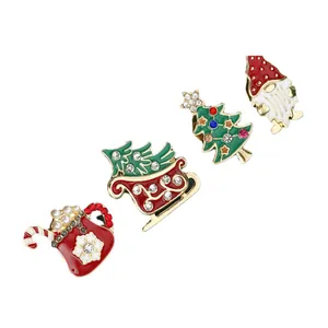 Fashionable 4-piece Christmas brooch set with rhinestone tree sled and festive mug