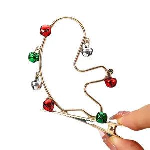 Christmas reindeer antler hair clip with colorful jingle bells in gold alloy finish