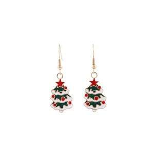 Pendientes de árbol de Navidad dorados con estrella de esmalte de colores