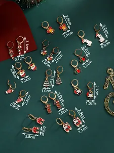 Close-up of Christmas earring set featuring Santa, Reindeer and Snowflakes with dimensions