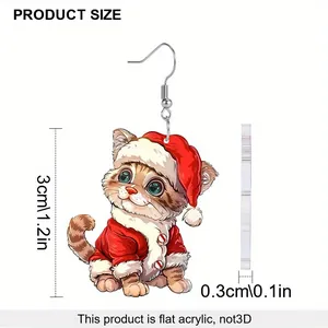 Detailansicht der 3 cm langen Acryl Weihnachts-Katzenohrringe mit Größenangaben
