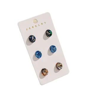 Set van 3 paar kleurrijke hars oorknopjes met goudfolie glitters en ovale vormen