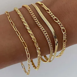 Bohemian Minimalist Layering Bracelets For Women Gold Silver Plated Alloy Figaro Cuban Snake Chain Fashion Jewelry Gift