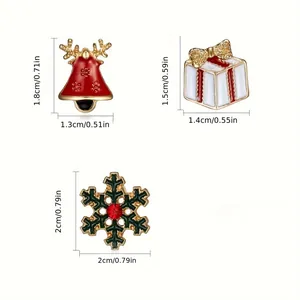 Detailed size specifications for Christmas snowflake bell and gift box brooch set
