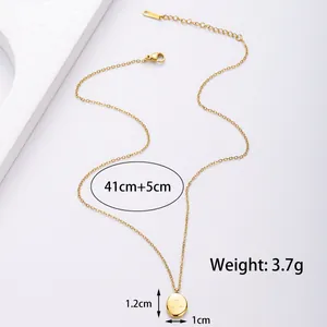 Titanium steel gold necklace with engraved oval pendant, length 41+5cm and 3.7g weight
