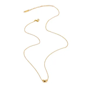Minimalist golden titanium steel acacia bean pendant necklace with polished mirror finish