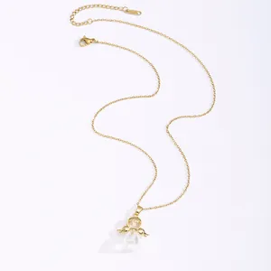Golden titanium steel necklace featuring a crystal angel doll pendant with wings