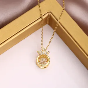 Collana corona con zircone scintillante in finitura dorata su seta marrone