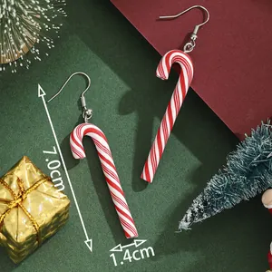 Weihnachtliche Zuckerstangen-Ohrhänger mit rot-weißen Streifen, Höhe beträgt 7,0 cm