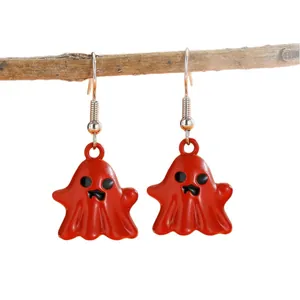 Chic red ghost drop earrings for Halloween parties with silver hooks and glossy finish