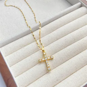 Kreuzanhänger-Halskette mit Mikrozirkonia-Besatz und Goldkette für Damen und Herren