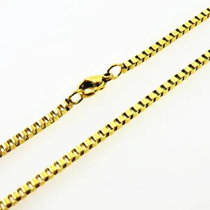 Polished gold-plated titanium steel box chain necklace with durable lobster clasp closure
