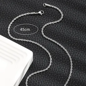Polished 45cm titanium steel rope chain necklace with lobster clasp for women and men