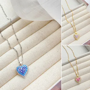 Elegante Collar Con Colgante De Corazón Cadena De Acero Inoxidable Con Cobre Incrustado De Zirconia Joyería Para Mujer