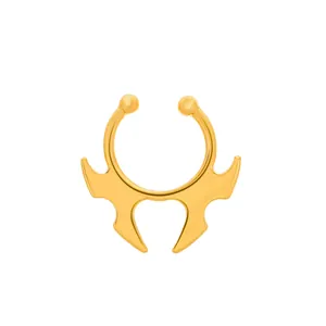 Polished gold horn style non-pierced faux nose ring with a minimalist tribal design
