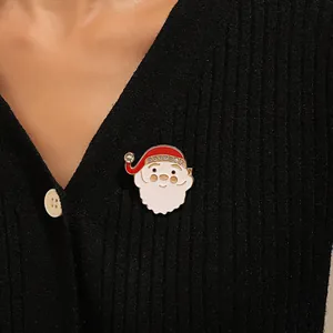 Broche de Noël en Alliage Émail Père Noël Bonhomme de Neige Sapin de Noël Couronne Cloche Décoration en Strass pour Femmes Bijoux de Fête
