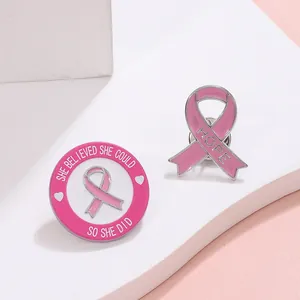 Ensemble de Broches en Émail Ruban Rose Avec Inscription Hope She Believed She Could So She Did Badge En Alliage Pour Femme