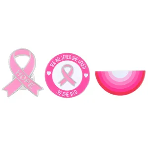Lot de pin's ruban rose pour la lutte contre le cancer du sein avec messages d'espoir