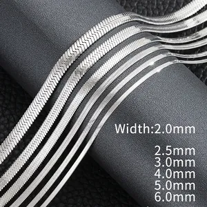 Polished silver stainless steel herringbone chains in widths from 2mm to 6mm for men and women