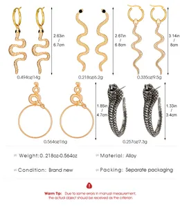 Size chart showing dimensions and weight for five punk style snake dangle earrings