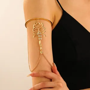 Gold scorpion hand chain with zircon pavé detail and bohemian chain links for women