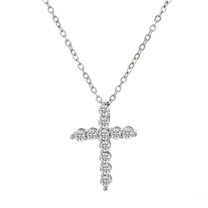 Minimalistische zilveren kruisketting voor dames met sprankelende ronde kristallen