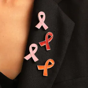 Broche en Alliage Émaillé Forme Ruban Sensibilisation à la Charité Rouge Rose Badge de Revers pour Vêtements Femme