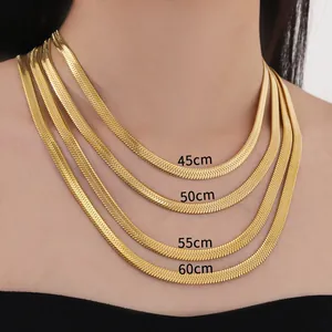 Hip Hop Stainless Steel Herringbone Necklace For Men Women Titanium Steel Flat Snake Bone Chain Minimalist Clavicle Chain Jewelry Gold Silver Neck Chain Gift