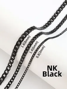 Λεπτομέρεια μαύρης αλυσίδας Cuban από ανοξείδωτο ατσάλι σε πλάτη 3mm, 6mm και 8mm