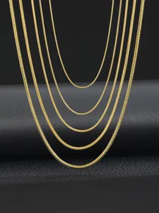 Detailed view of various thickness options for gold-plated stainless steel snake chains